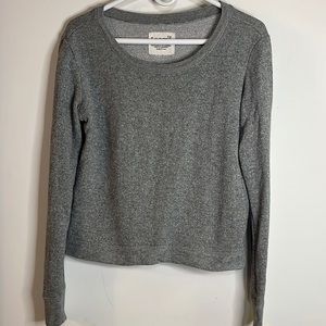 Kirra French Terry Knit Long Sleeve Shirt Heather Gray Cropped Crewneck Size M